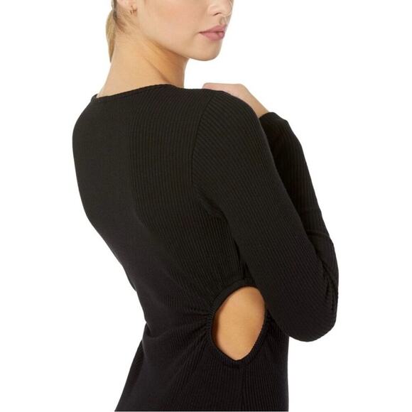 Monrow Black Ribbed Cutout Long Sleeve Bodycon Mini Dress L NWT - Picture 3 of 8
